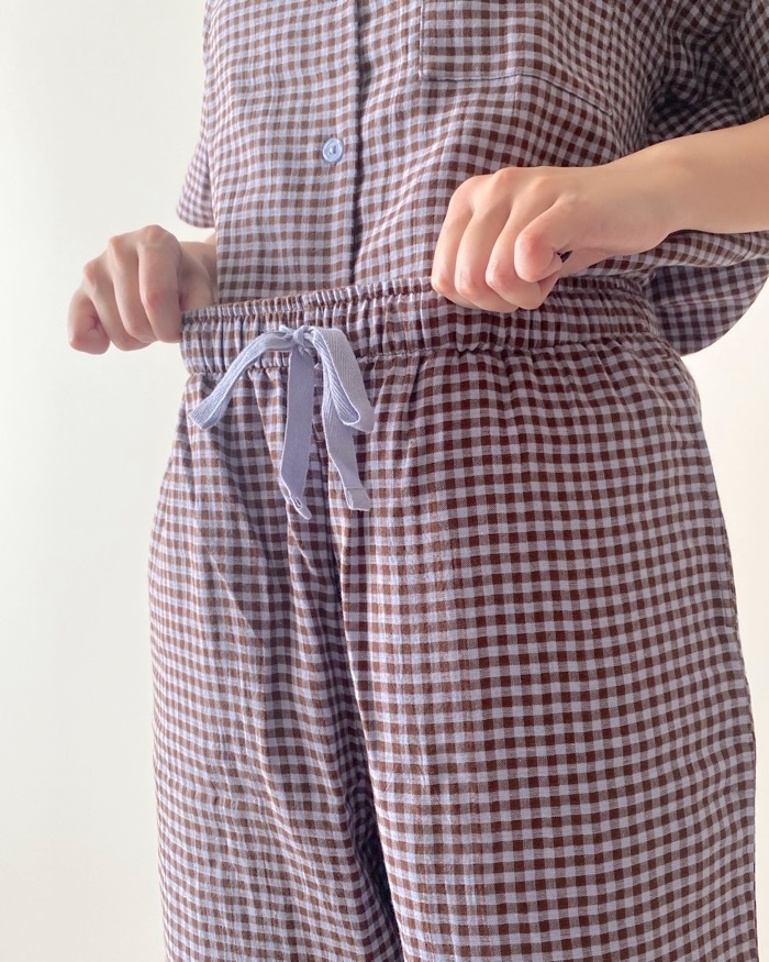 GUのおすすめルームウェア「オーガニックコットンパジャマ（チェック）（半袖＆ロングパンツ）」