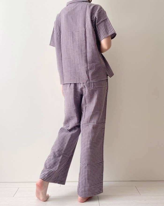 GUのおすすめルームウェア「オーガニックコットンパジャマ（チェック）（半袖＆ロングパンツ）」