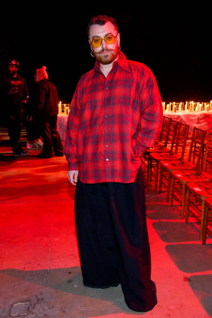 sam smith dressed in red Sam Smith Pulls Off Two Major Outfits at 2023 Fashion Awards: Photos