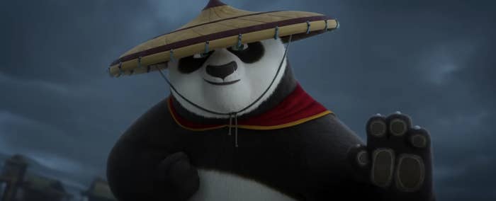 Animated character Po from &quot;Kung Fu Panda&quot; in a fighting stance