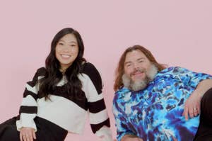 Awkwafina and Jack Black posing with smiles