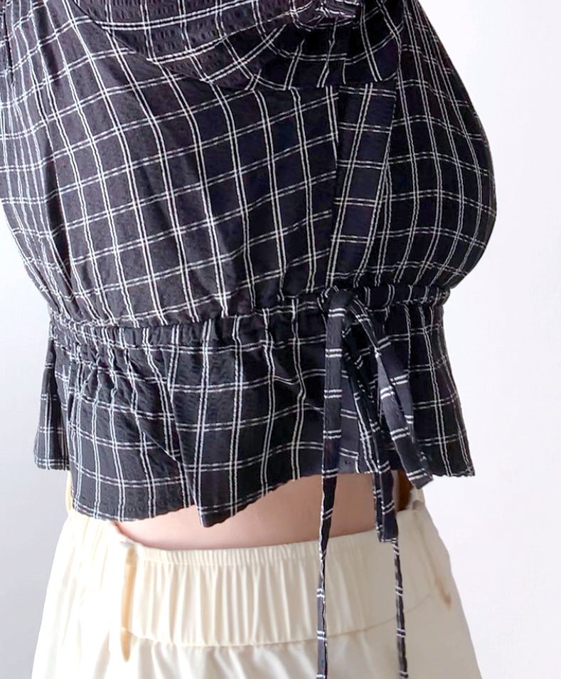 UNIQLO(ユニクロ)のおすすめトップス「ギャザークロップドチェックブラウス(半袖)」