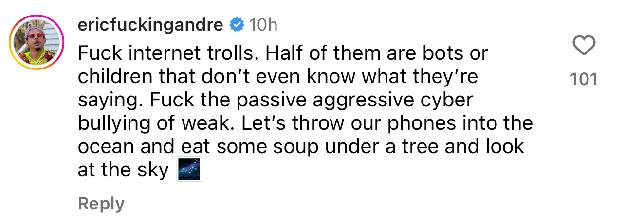 Text post expressing disdain for internet trolls, suggesting to ignore them and enjoy simple things instead