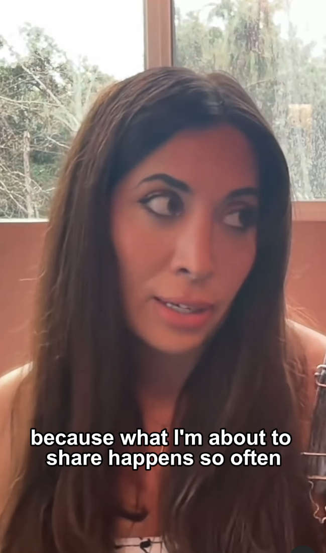 Sarah with long hair in a video captioned with a teaser for her shared content