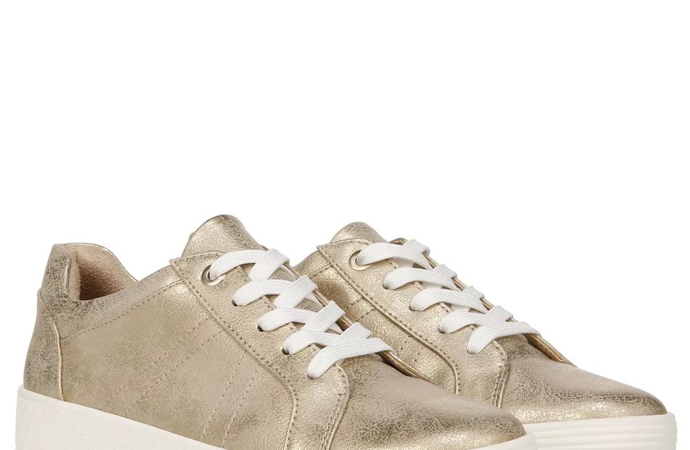 A pair of trendy metallic sneakers with white laces