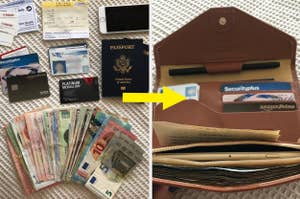 images showing how much fits in the travel wallet
