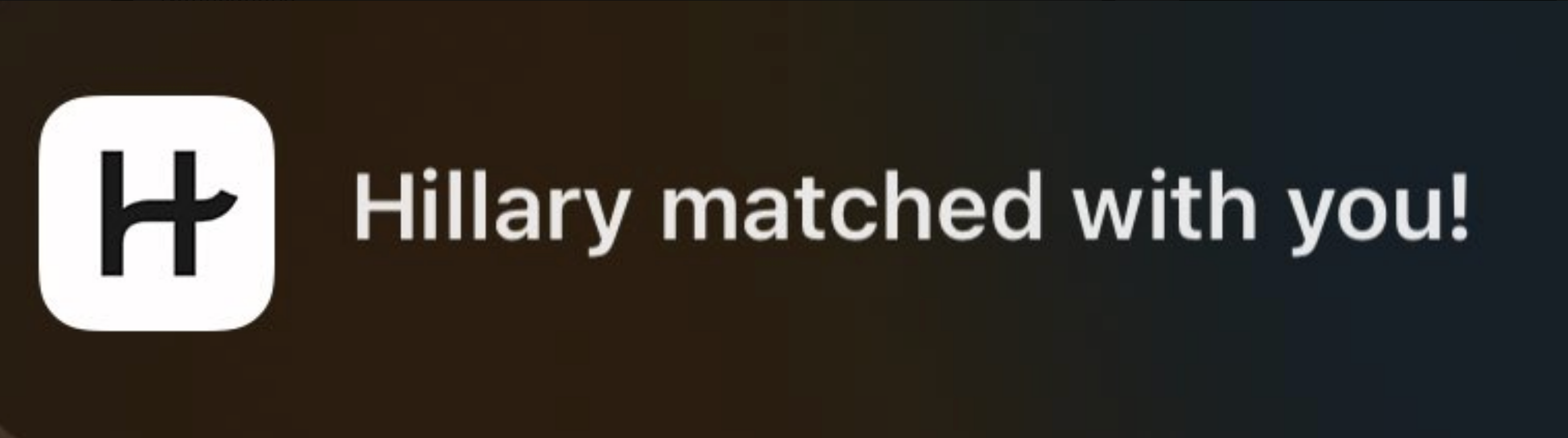 Notification from a dating app showing a match with Hillary