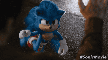Sonic the Hedgehog character giving a high five in a scene from Sonic Movie