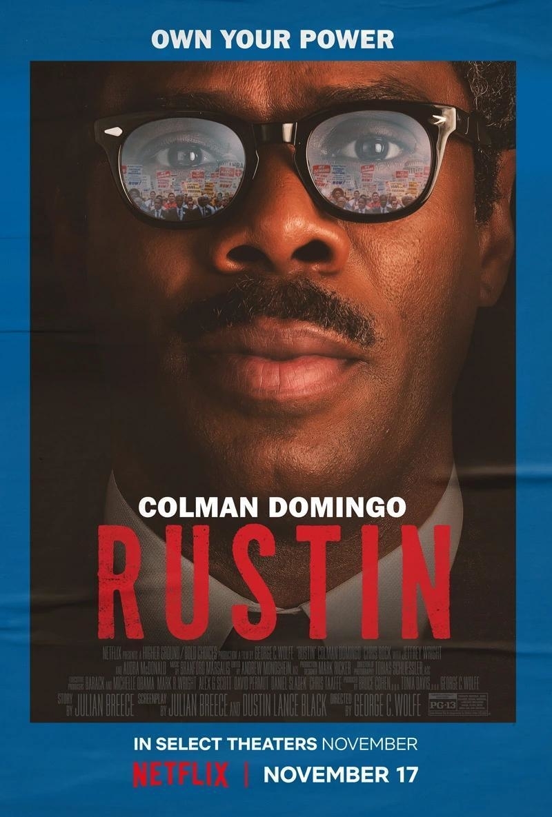 Cartel de la película "Rustin" con Colman Domingo, estreno en cines selectos y en Netflix el 17 de noviembre