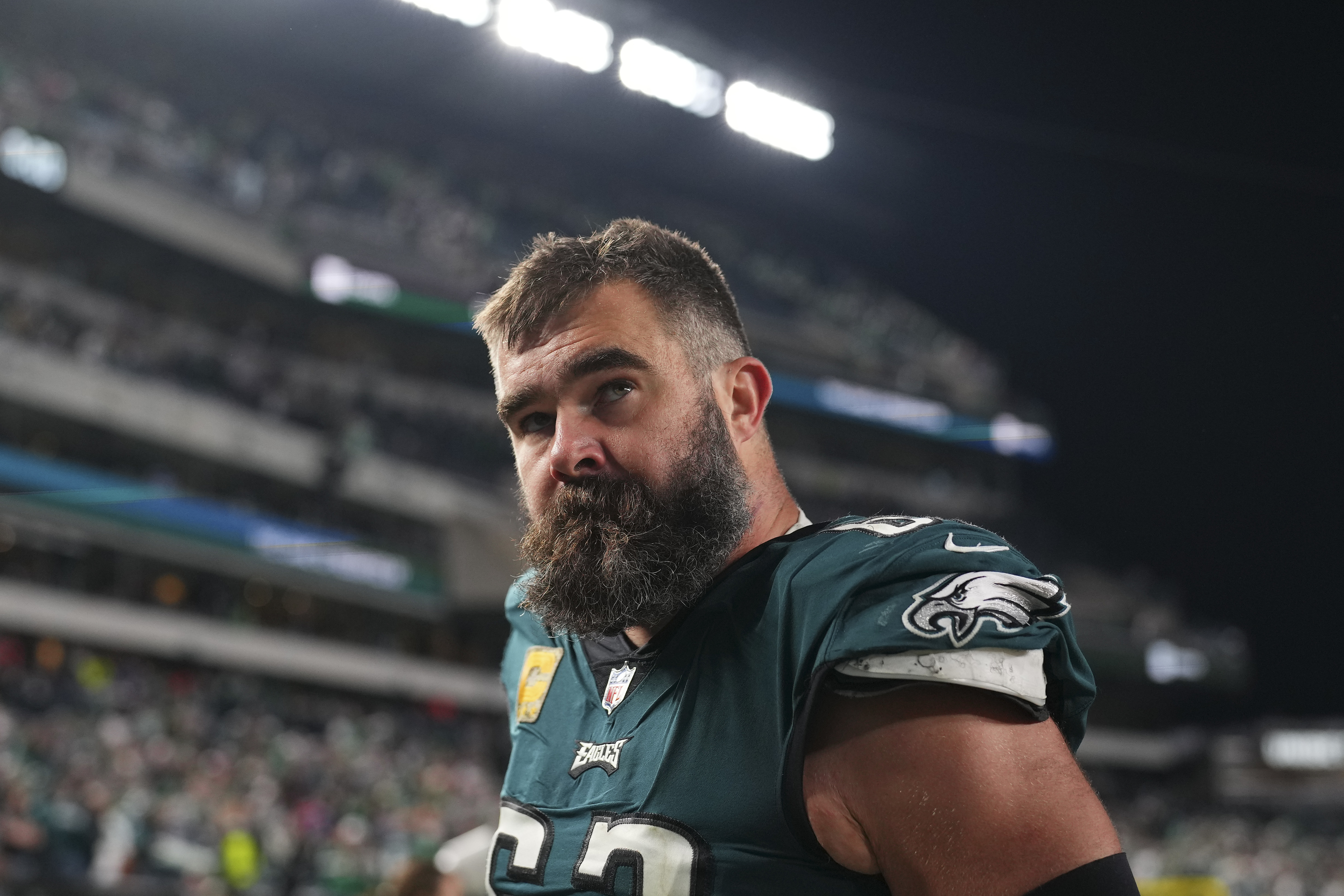 Jason Kelce looking serious on the field
