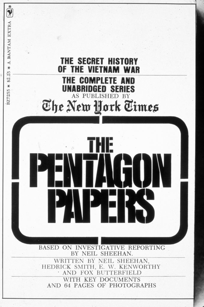 Cover of &quot;The Pentagon Papers&quot; showing title and text about its publication and contents, including photos