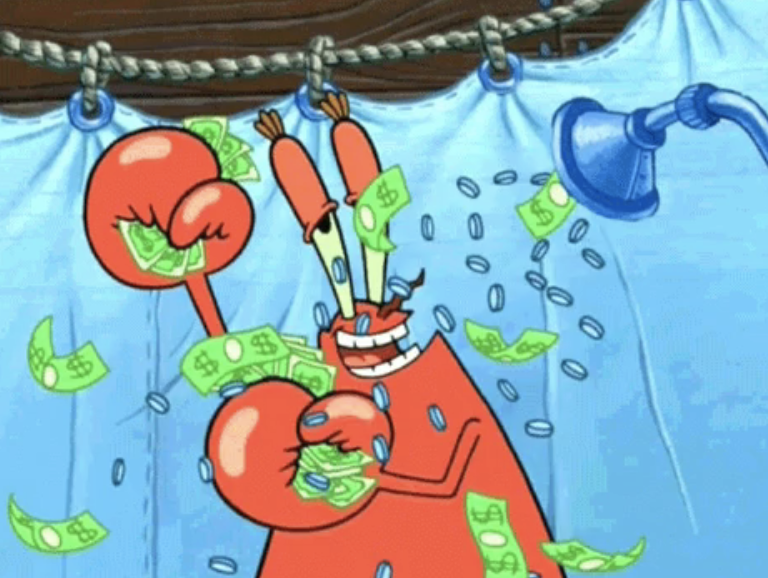 Mr. Krabs from &quot;SpongeBob SquarePants&quot; showering with money