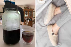 cold brew pitcher and slippers 