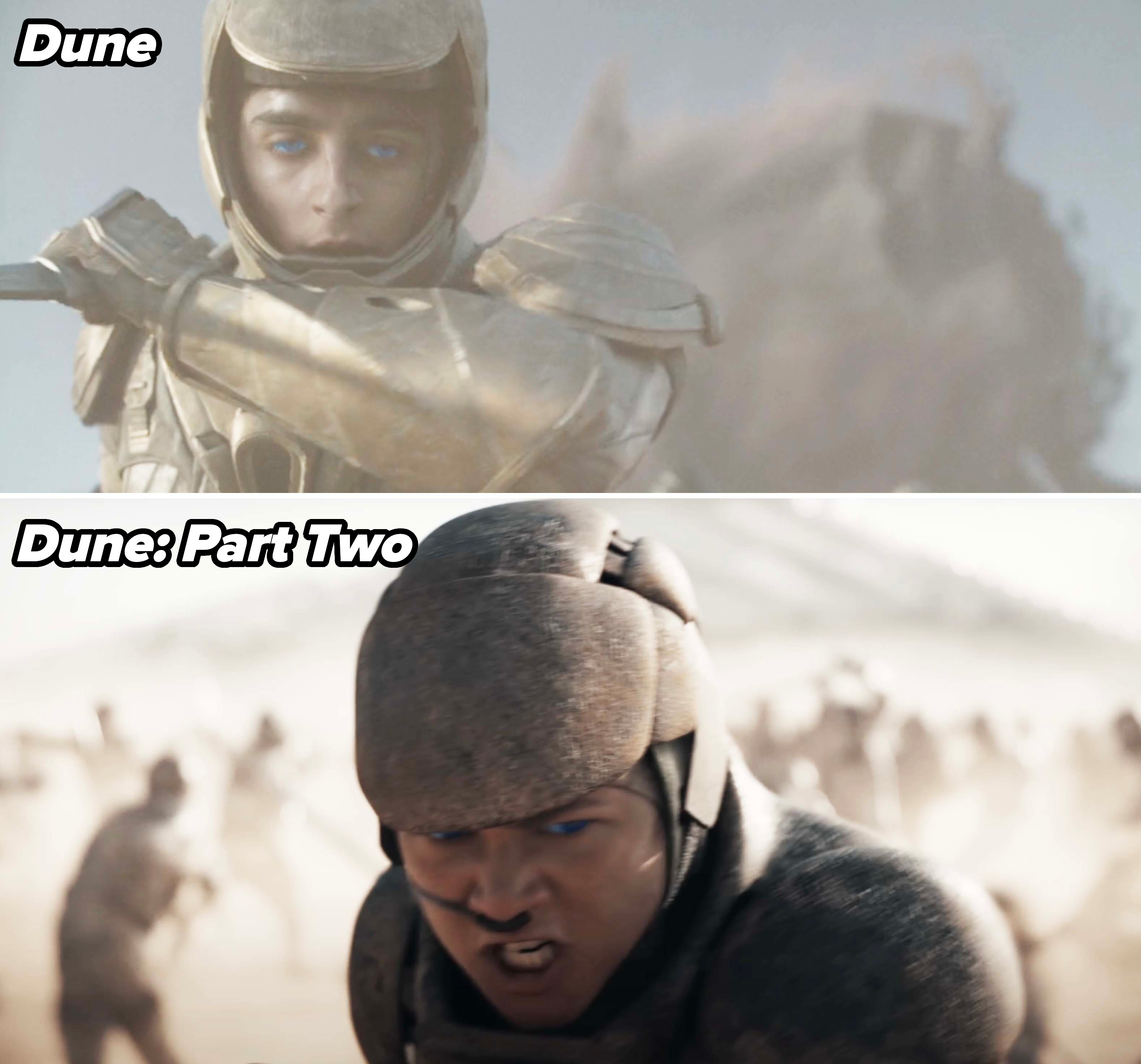 Paul fighting in Dune vs Chani fighting in a similar manor and in a similar outfit in Dune 2
