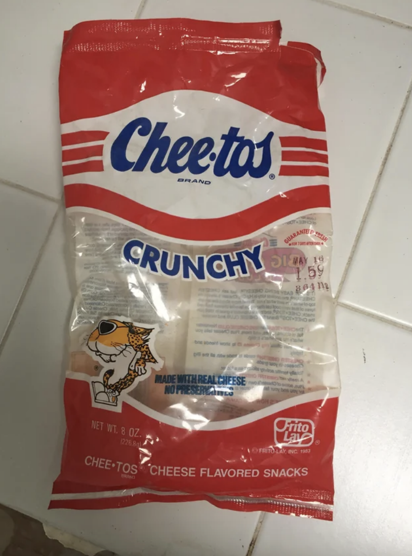 Cheetos Crunchy snack bag that&#x27;s clear and has the brand cheetah at the bottom