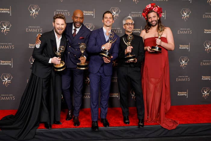 The cast of &quot;Queer Eye&quot; holding their Emmys