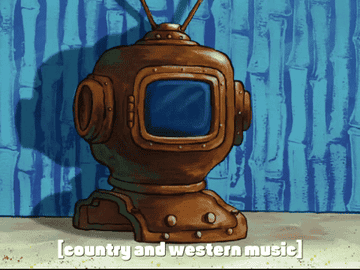 Televisor antiguo con forma de buzo mostrando música country y occidental de &quot;Bob Esponja&quot;