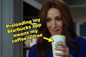 Sarah Jessica Parker drinking Starbucks.