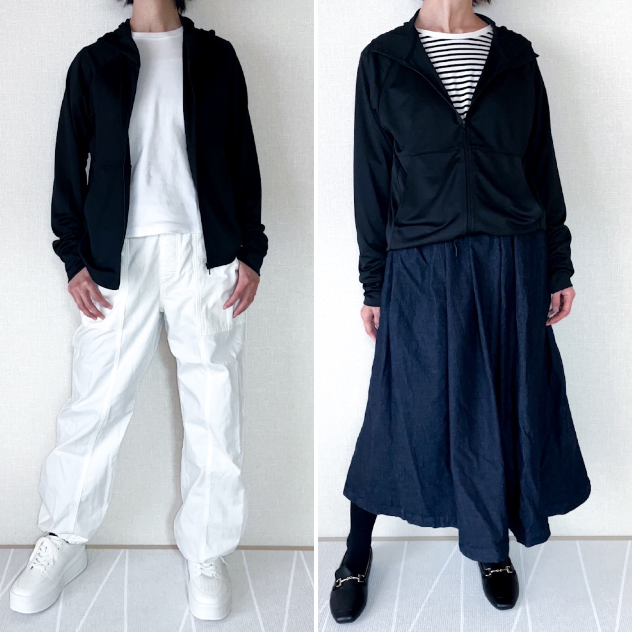 GU（ジーユー）のオススメのトップス「UVカットドライフルジップパーカ（長袖）GA」のコーディネート