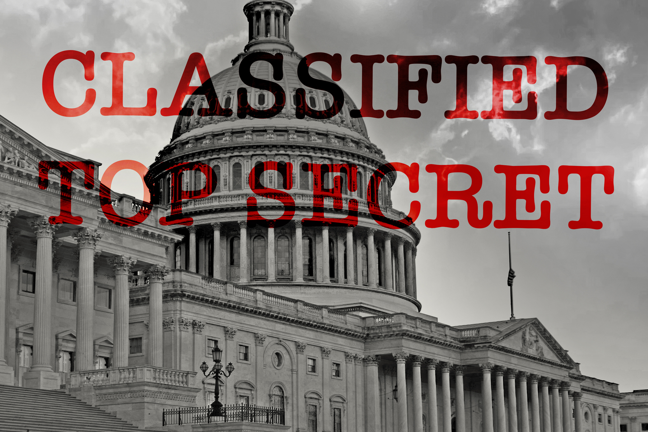 Image of the Capitol Building with the words &quot;CLASSIFIED TOP SECRET&quot; superimposed