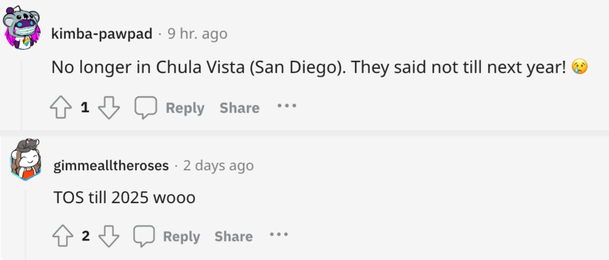 Two Reddit comments discussing that trader joe&#x27;s will be out of stock until next year