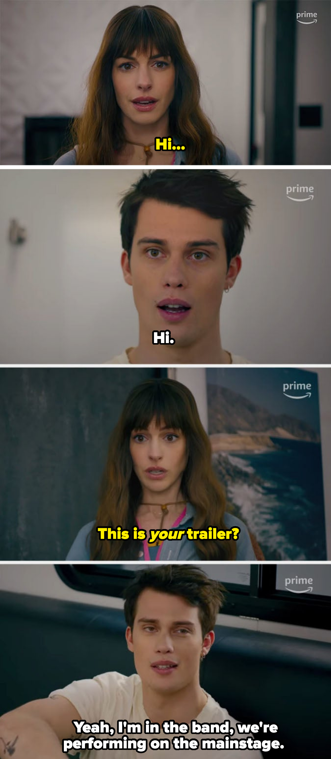 Hayes tells Solène that he&#x27;s a part of a band when she walks into his trailer