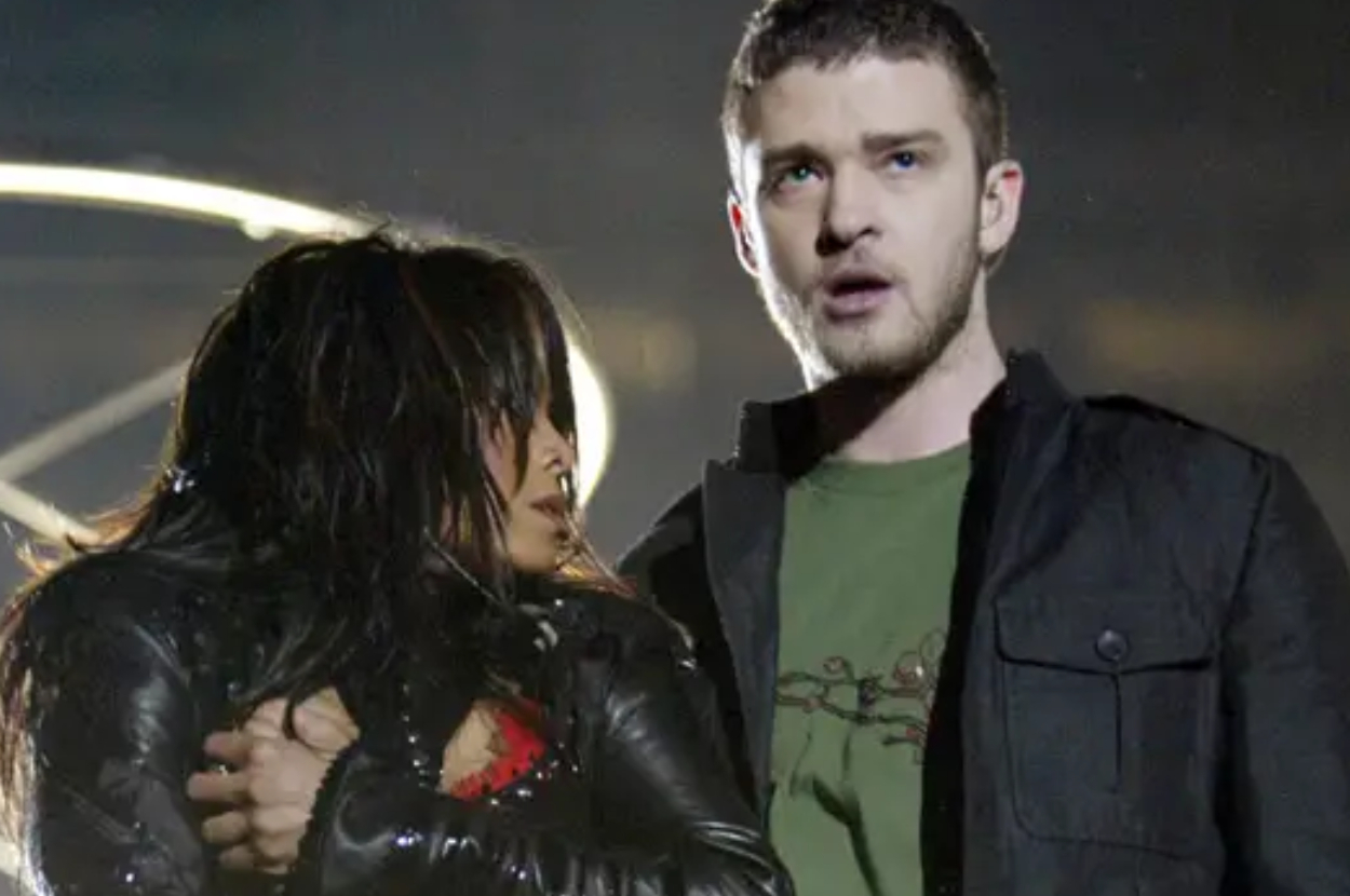 Janet Jackson and Justin Timberlake performing on stage during a wardrobe malfunction event