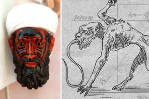 osama bin laden demon toy, and a drawing of a vampire from filipino lore