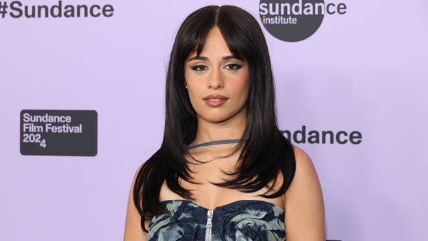 Camila Cabello poses with a floral-print dress at the Sundance Film Festival