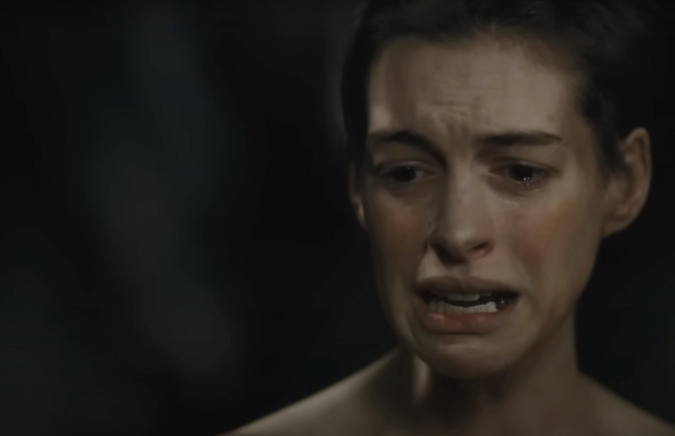 Close-up of an emotional Anne Hathaway as Fantine in &quot;Les Misérables.&quot;