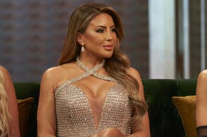 Larsa Pippen sits with her legs crossed in an interview