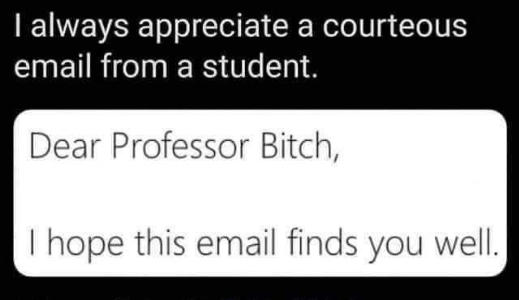 Mistyped email to a professor, humorously addressing them as &quot;Professor Bitch&quot; instead of Birch