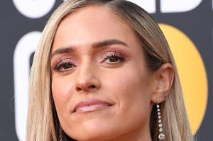 Kristin Cavallari with shoulder-length hair, wearing sparkling diamond necklace and earrings