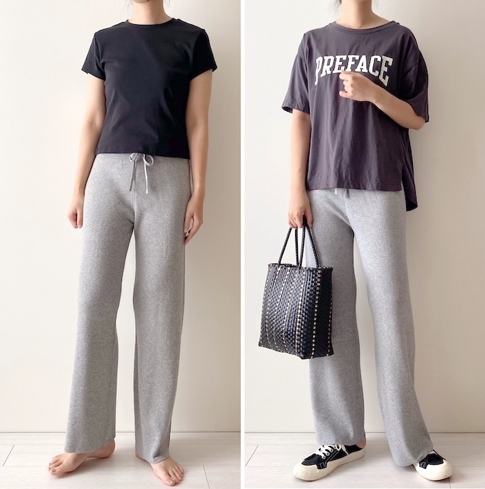 ユニクロのオススメのパンツ「ウォッシャブルニットリブパンツ(丈標準66~68cm)」のコーディネート