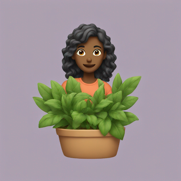 Emoji of a person with curly hair emerging from a potted plant
