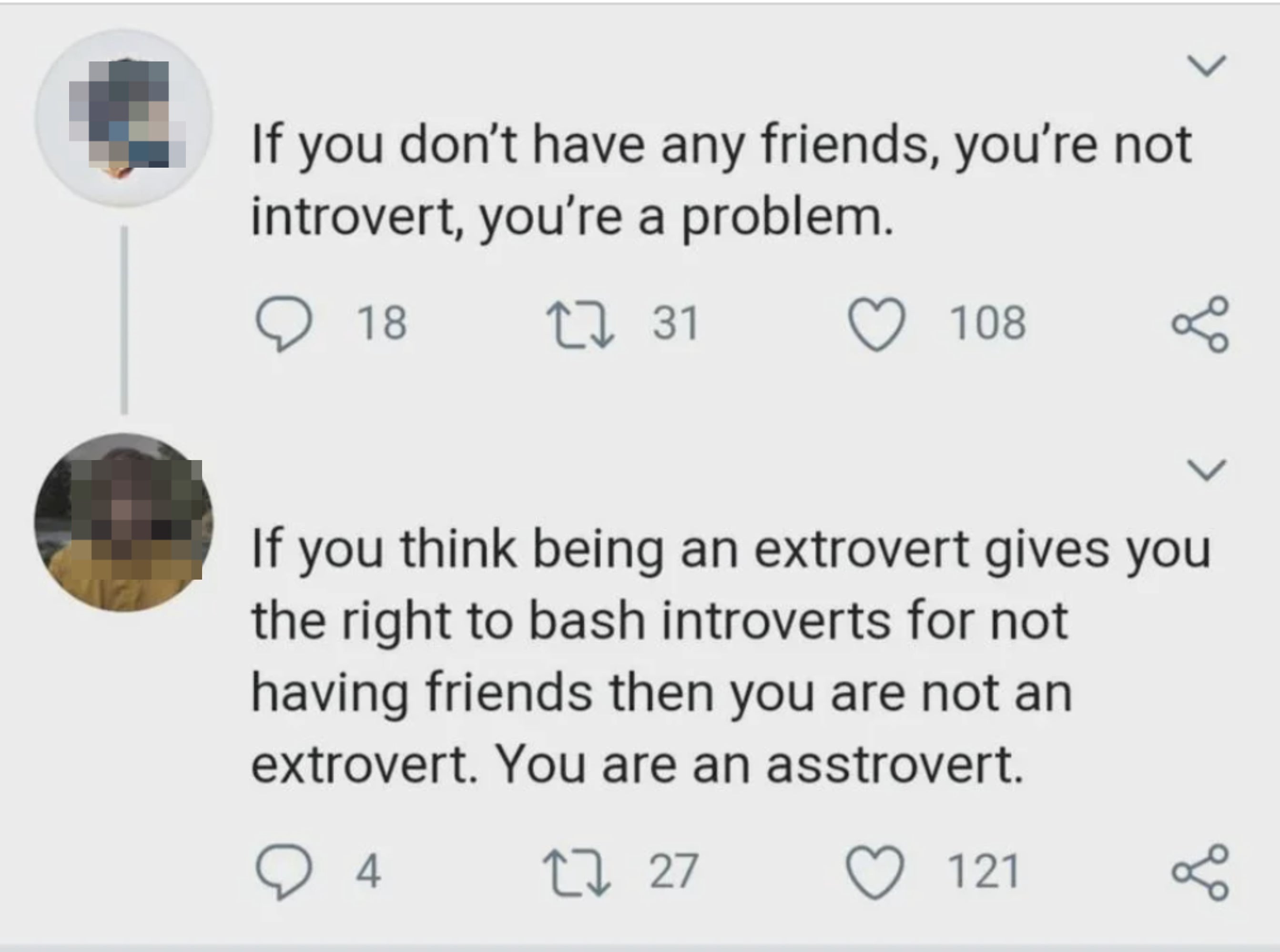 person calling the extrovert an asstrovert