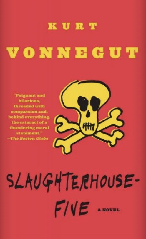 Book cover of &quot;Slaughterhouse-Five&quot; by Kurt Vonnegut with a skull and crossbones emblem