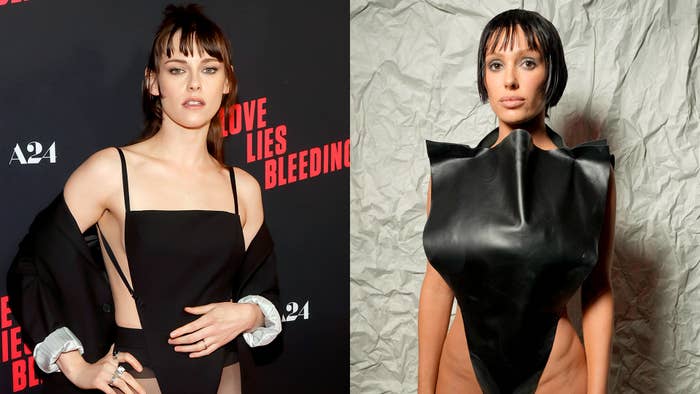 Kristen Stewart attends the Los Angeles Premiere Of A24&#x27;s &quot;Love Lies Bleeding,&quot; and Bianca Censori at Marni RTW Fall 2024 as part of Milan Ready to Wear Fashion Week.