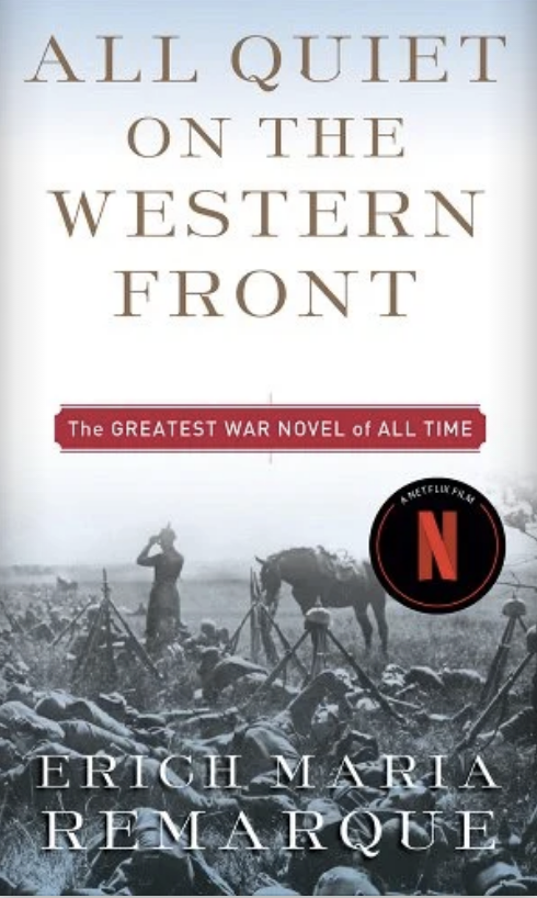 Cover of &quot;All Quiet on the Western Front&quot; by Remarque with battlefield image