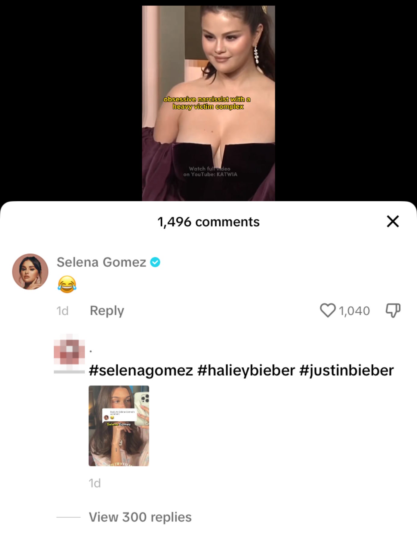 selena's comment on the video