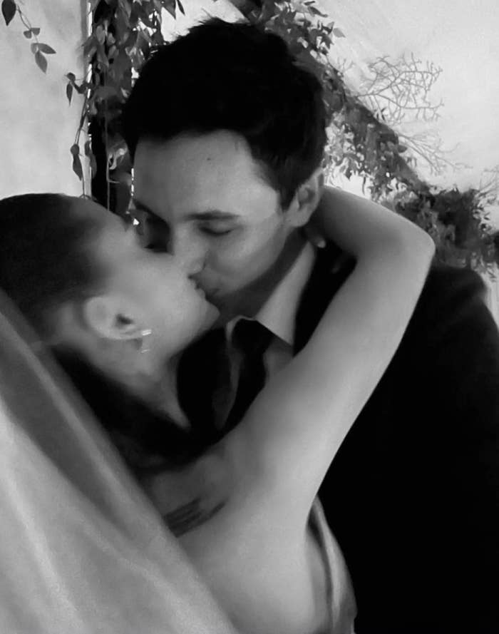 Ariana Grande and Dalton kissing on their wedding day