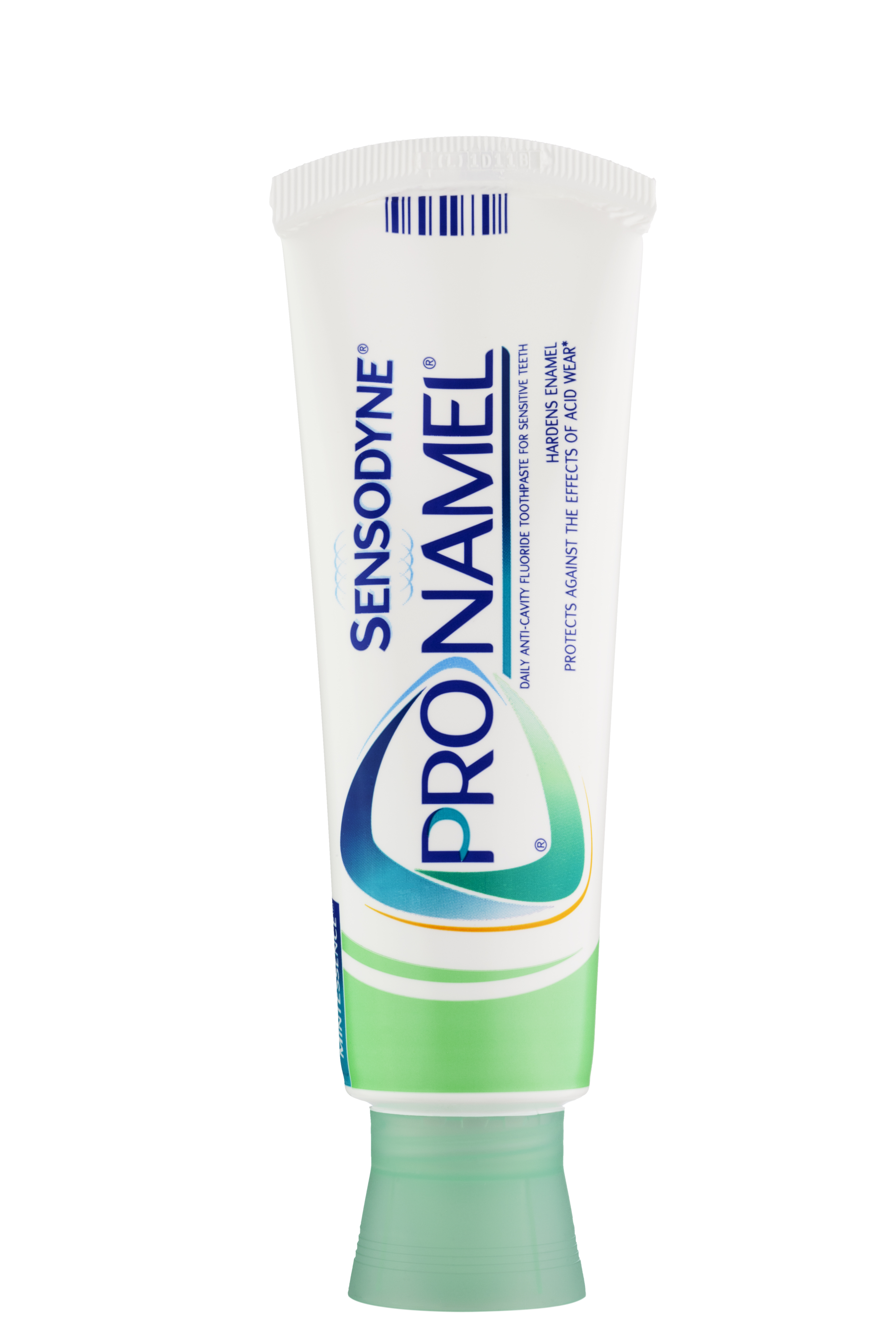 Sensodyne Pronamel toothpaste tube against a white background