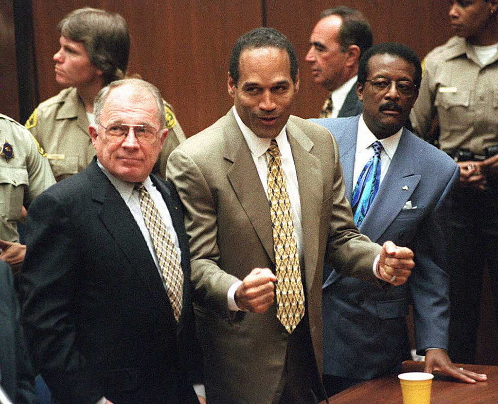 O.J. Simpson in court with his legal team after his 1995 verdict was read