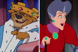 Animated characters from Disney's "Robin Hood": King John on the left and Lady Tremaine on the right