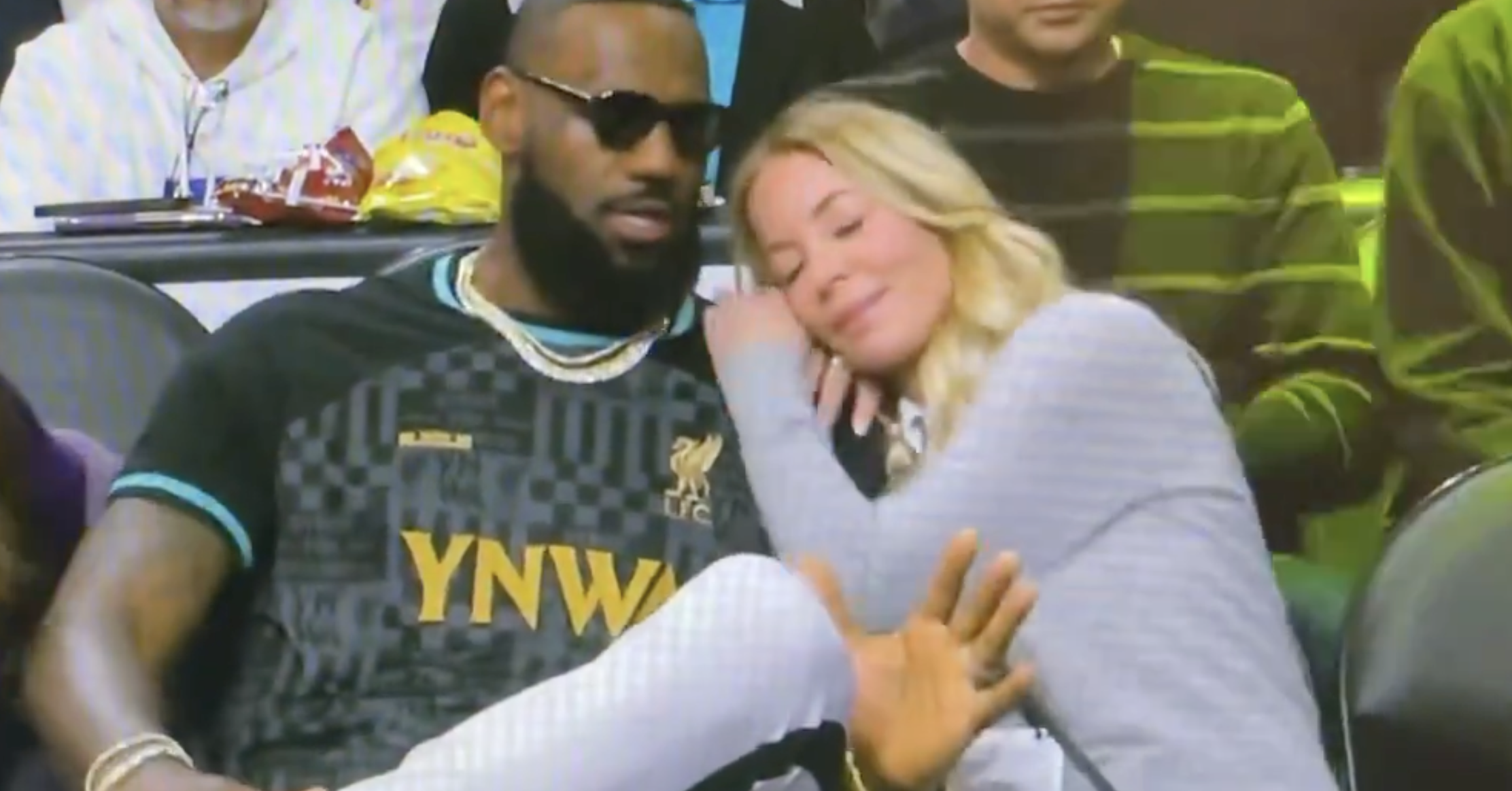 Jeanie Buss Putting Her Head on LeBron James' Shoulder New Meme