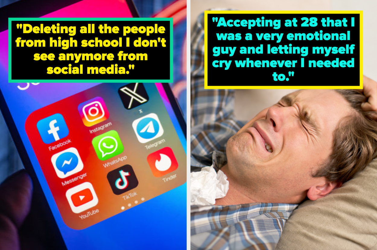 Woman pondering beside a quote about removing old acquaintances from social media apps