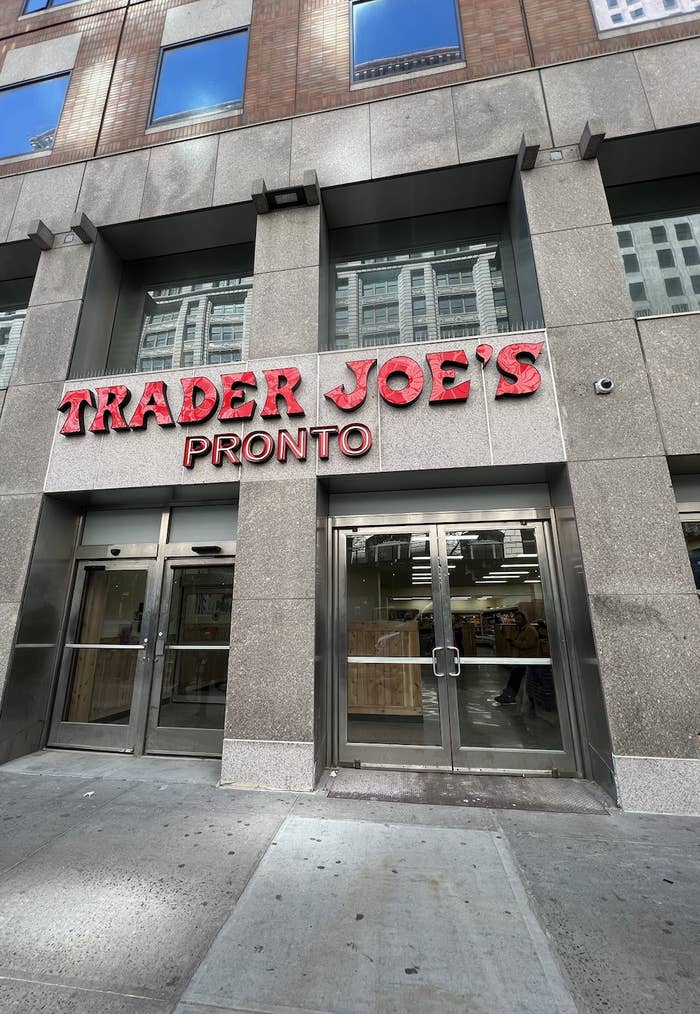 Storefront of Trader Joe&#x27;s Pronto with signage above the entrance