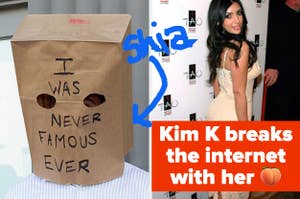 Person with paper bag over head next to Kim Kardashian; meme text added for humor