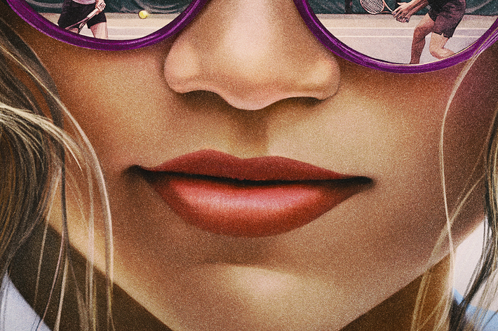 Movie poster for "Challengers" featuring Zendaya with a reflection of a tennis match in her sunglasses