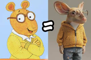 Illustration of Arthur from the children's book compared with a realistic 3D render of the character